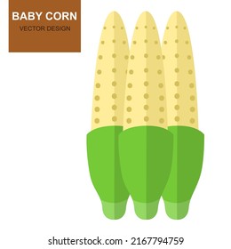 Maíz bebé, maíz joven. verduras de fondo blanco. Diseño plano. ilustración vectorial.