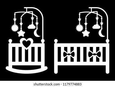 Baby cot carousel bed Crib Cradle quality vector illustration cut