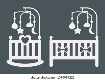 Baby cot carousel bed Crib Cradle quality vector illustration cut