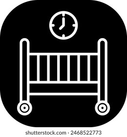 Baby cot hygiene icon with black filled line outline style. cot, baby, child, kid, crib, childhood, bed. Vector Illustration