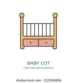 baby cot icon from furniture and household collection. Thin outline baby cot, cot, baby detailed offset lineal color icon isolated on white background. Line vector baby cot sign, symbol for web and 