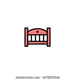 Baby cot icon. Baby icon. Simple, flat, outline, black, color.