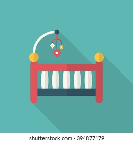 Baby cot icon , Vector flat long shadow design.