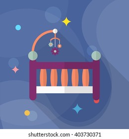 Baby cot icon , Vector flat long shadow design.