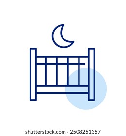 Baby cot and moon. Comfortable bedroom for infants. Pixel perfect, editable stroke icon