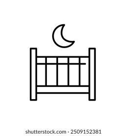 Baby cot and moon. Comfortable bedroom for infants. Pixel perfect vector icon