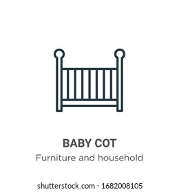 Icono de vector de contorno de cuna de bebé. Icono de cuna negra de línea delgada, ilustración de elemento simple vector plano de muebles editables y concepto doméstico de trazo aislado sobre fondo blanco