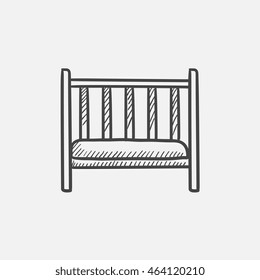 Baby cot sketch icon for web, mobile and infographics. Hand drawn vector isolated icon.