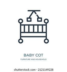 baby cot thin line icon. baby, child linear icons from furniture and household concept isolated outline sign. Vector illustration symbol element for web design and apps.