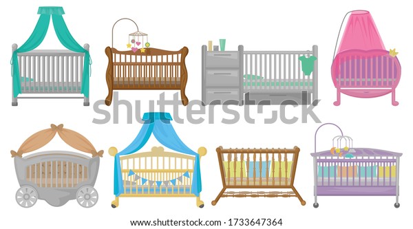 Baby\
cot vector illustration on white background. Vector cartoon set\
icon crib bed. Isolated cartoon set icon baby\
cot.