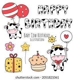 Baby cow birthday, baby cow doodle. 