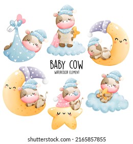 baby cow birthday, baby cow baby shower, vector illustration