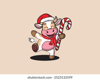 a baby cow dancing wearing a santa uniform