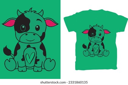 The baby cow vector design features a cute and chubby calf with a round body and short legs. The calf is depicted in a playful pose, perhaps with its front hooves slightly lifted, as if ready to froli