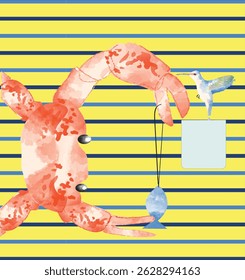 baby crab , cute crab chest print, cute crab , cute red crab