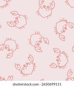 Caranguejos do bebê, Caranguejos Verão padrão vetorial crianças infantis bonitinhos sem costura plano de fundo caranguejos praia envolvente papel design fundo divertido tecido sem costura animal marinho papel de parede arte ilustração