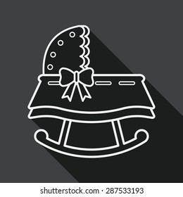 baby cradle bed flat icon with long shadow, line icon
