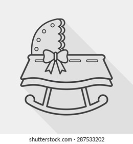 baby cradle bed flat icon with long shadow, line icon