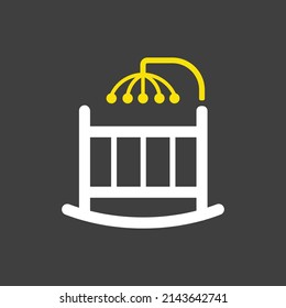 Baby cradle bed with hanging toys vector glyph icon. Graph symbol for children and newborn babies web site and apps design, logo, app, UI