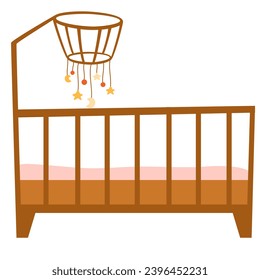 Baby cradle. Children's room interior design. Trendy cute nursery. Vector Illustration newborn furniture, cartoon bedroom interior