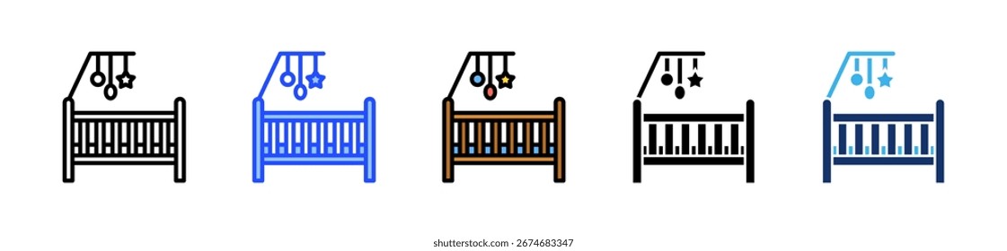 Colección del icono de la cuna del bebé con estilos múltiples