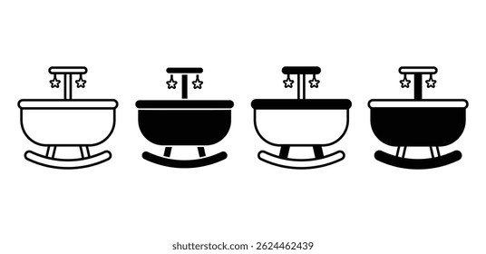 Baby Cradle Icons Rocking Bassinet Infant Nursery Child Black and White Color Vector Design