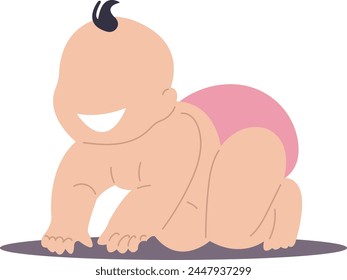 Baby Crawl, Infant Explore Surroundings Crawling On Hands And Knees.flat vector illustration.