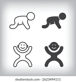 Baby and crawling artistic design. Simple linear and flat artistic family icon set.