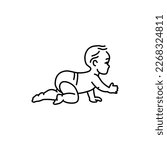 The baby is crawling black line icon. Toddler development. Early childhood