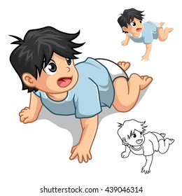 Baby Crawling Cartoon Character Include Flat Design and Outline Version Vector Illustration