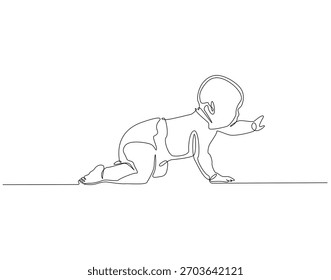 Bebê rastejando linha contínua. Um desenho contínuo de uma linha de Baby rastejando. Bebê conceito. Desenho de linha única
