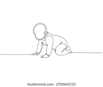 Bebê rastejando linha contínua. Um desenho contínuo de uma linha de Baby rastejando. Bebê conceito. Desenho de linha única
