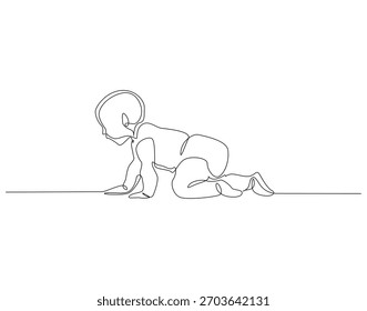 Bebê rastejando linha contínua. Um desenho contínuo de uma linha de Baby rastejando. Bebê conceito. Desenho de linha única