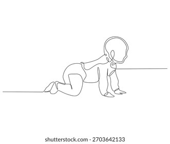 Baby crawling continuous line. Continuous one line drawing of Baby crawling. Baby concept. Single line drawing