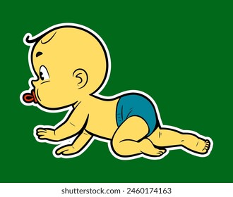 Baby Crawling Doodle Sticker Illustration 