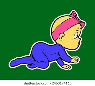 Baby Crawling Doodle Sticker Illustration 