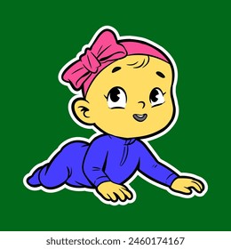 Baby Crawling Doodle Sticker Illustration 