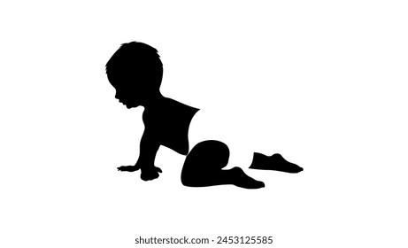 baby Crawling emblem, black isolated silhouette