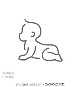 Ícone de rastreamento do bebê. Símbolo de estrutura de tópicos simples. Silhueta de criança pequena estilo linha. Bebê isolado. Traçado editável