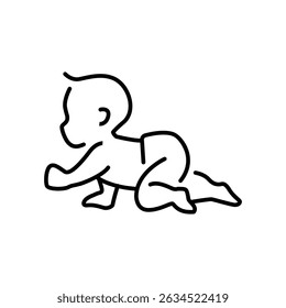 O bebê está rastejando ícone de linha. Estilo de contorno simples. Desenvolvimento infantil. Primeira infância