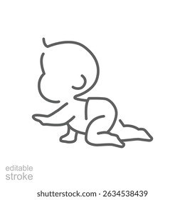 O bebê está rastejando ícone de linha. Estilo de contorno simples. Desenvolvimento infantil. Primeira infância. Traçado editável