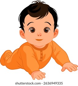 bebê rastejando em vetor de roupas laranja