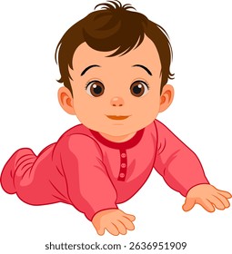 bebê rastejando em vetor de roupas cor de rosa