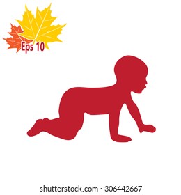 a baby crawling, silhouette vector