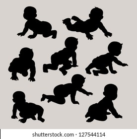 Baby Crawling Silhouettes Set. Very smooth and detail vector. Good use for logo or symbol your company. Easy to edit or change color.