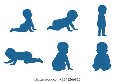 Baby Crawling Silhouettes Set. Very smooth and detail vector . Sitting, crawling and standing. Vector illustration . 
