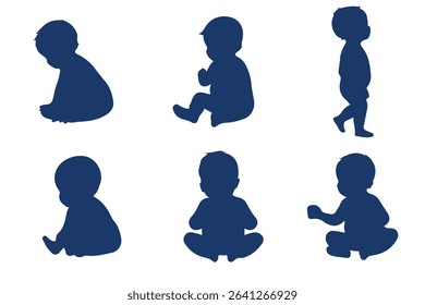 Baby Crawling Silhouettes Set. Very smooth and detail vector . Sitting, crawling and standing. Vector illustration . 