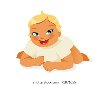 Baby crawling white background vector illustration