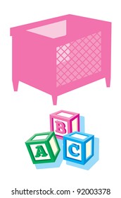 Baby Crib and alphabet blocks