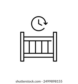 Baby crib and clock. Healthy infant sleeping routine. Pixel perfect vector icon